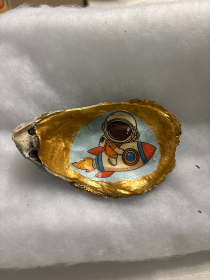 Hand Decoupaged and Painted Oyster Shells