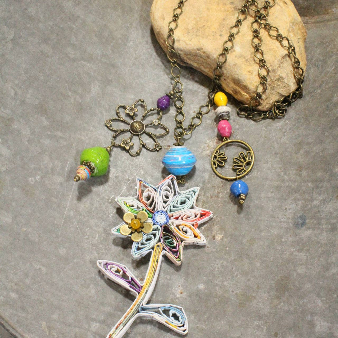The Primitive Peddler, Inc. - Recycled Paper Flower Charming Necklace