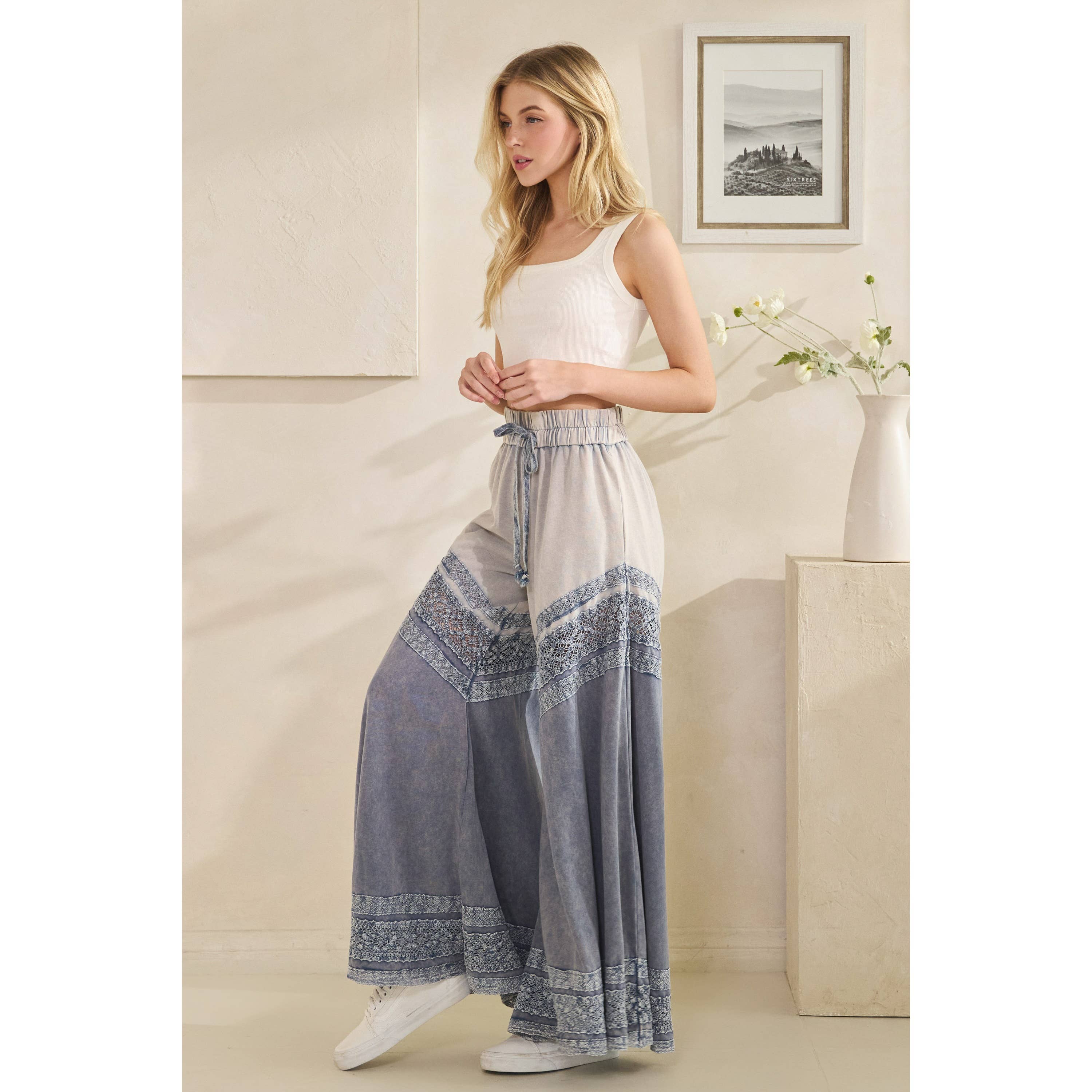 Oli&amp;Hali - WASHED FABRIC MIX WIDE LEG PANTS