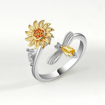 Sunflower Anxiety Fidget Spinner Ring in Sterling Silver