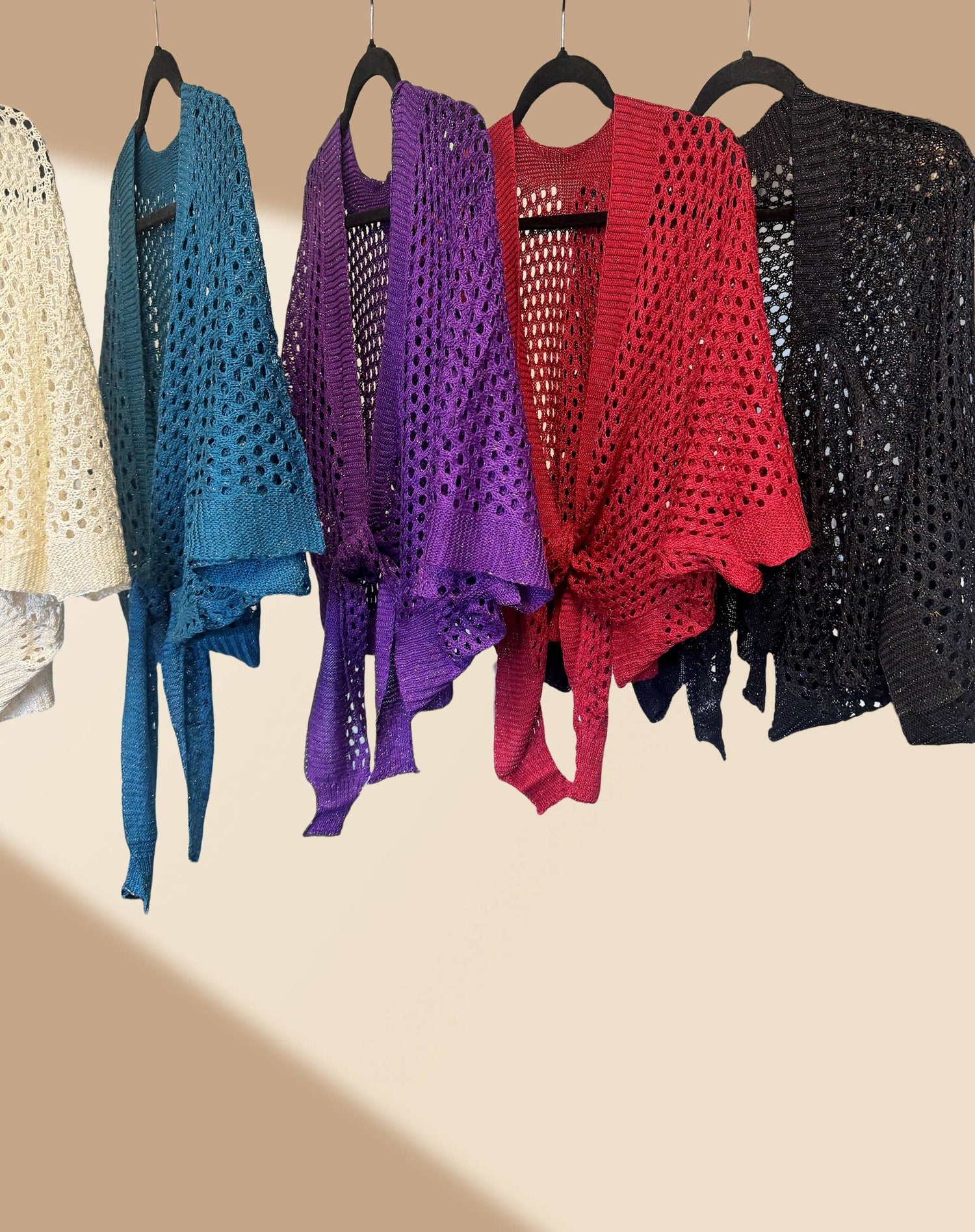 JC Sunny Fashion - Eyelet Open-Knit Metallic Cardigan with Front Tie