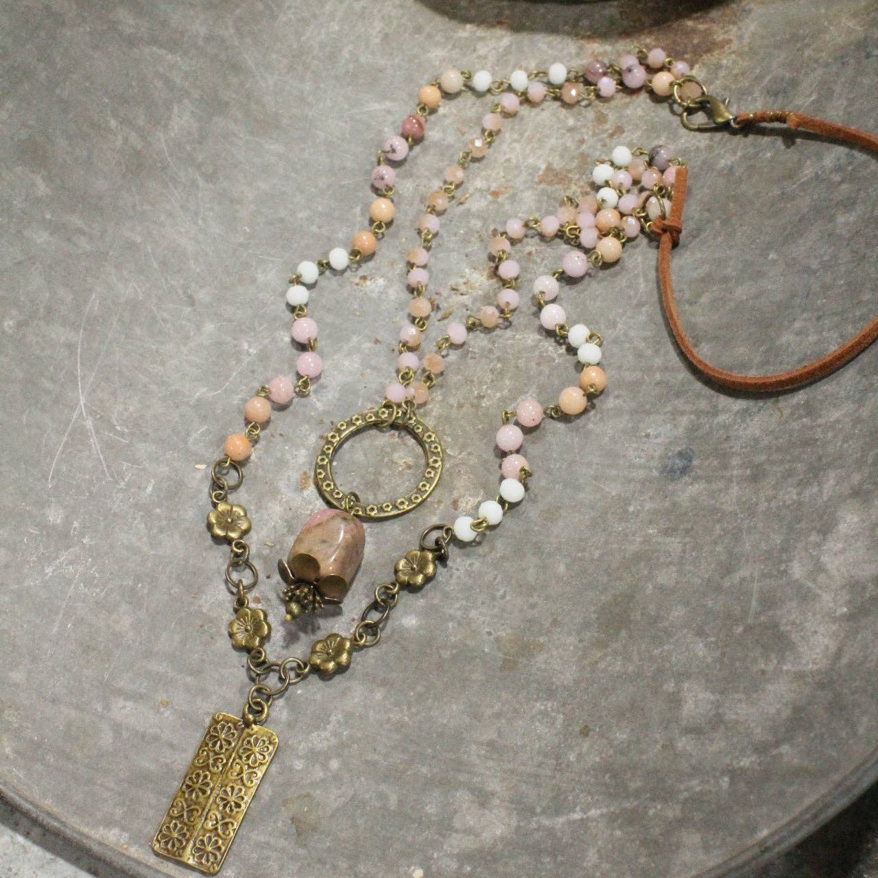 The Primitive Peddler, Inc. - Double Layered Blush &amp; Flower Pendant Necklace