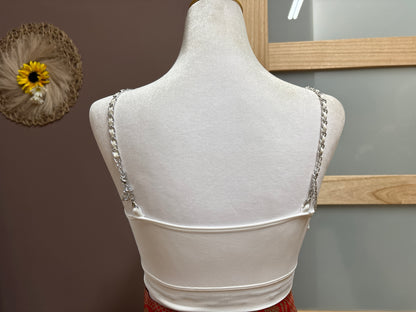Strap-it’s- White plunge bra with silver chain strap