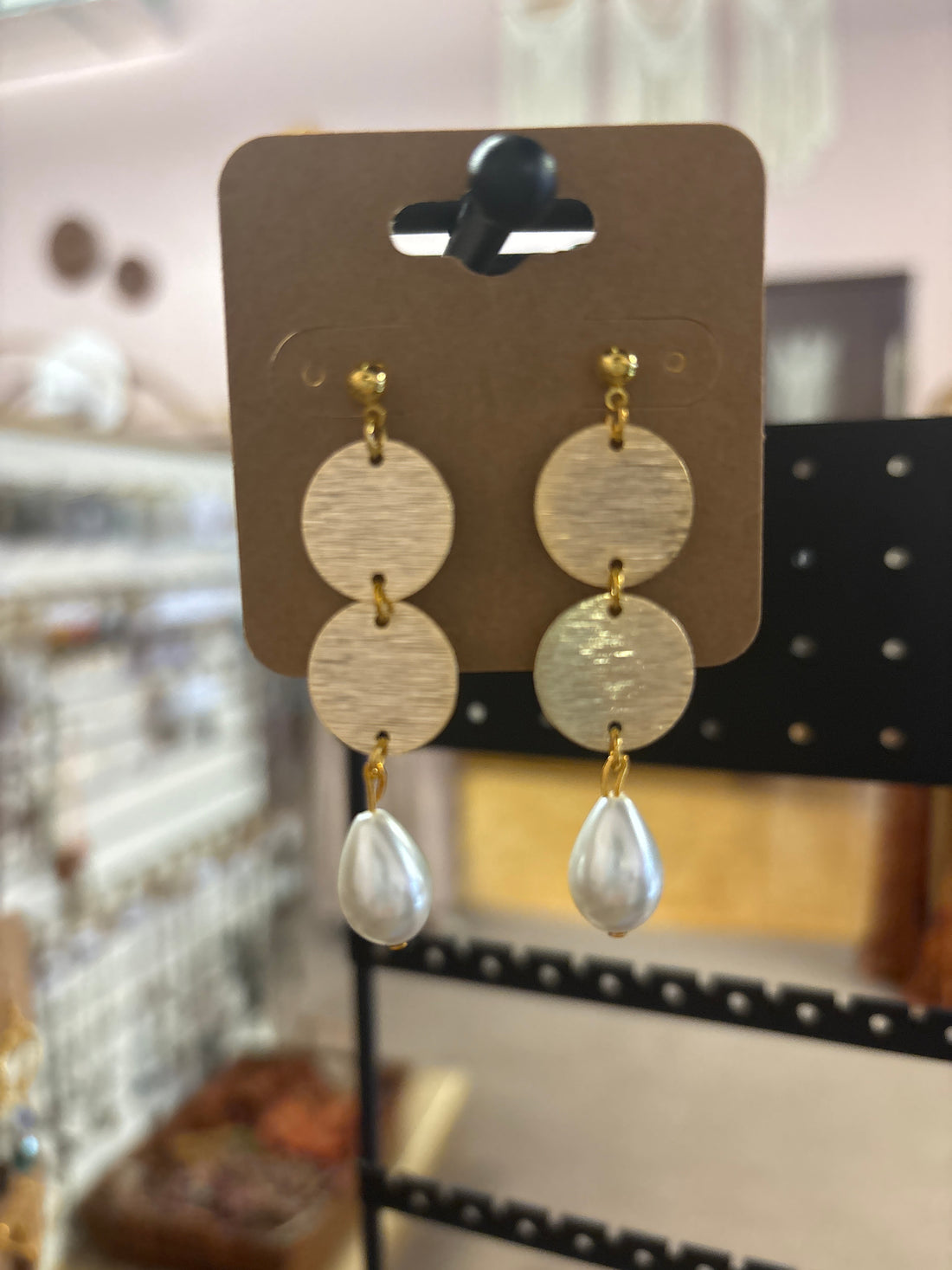 OhHeyBec--Gold circle &amp; rod dangle earrings