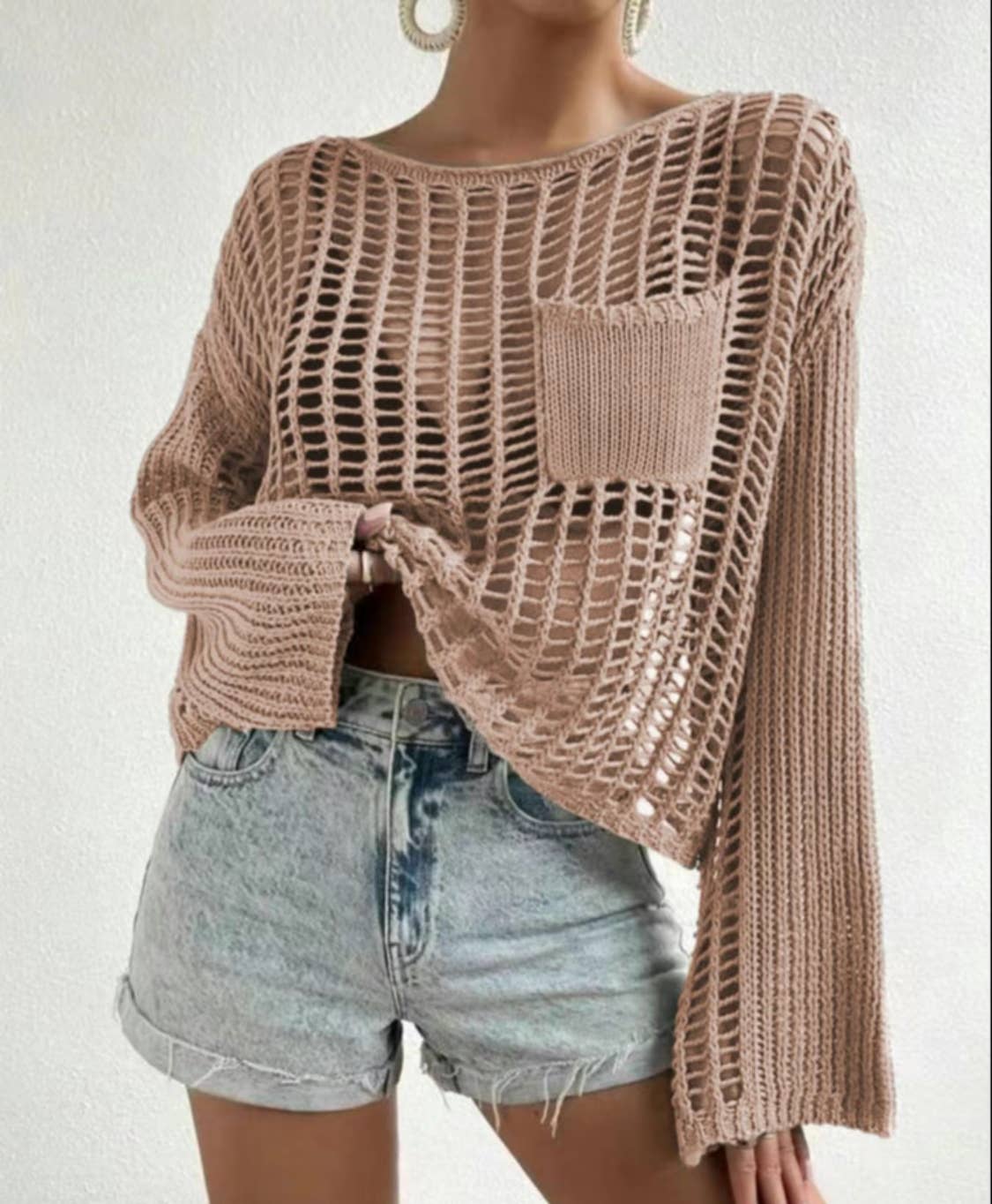 Serenity Collective - Hollow Out Knit Drop Sleeve Sweater