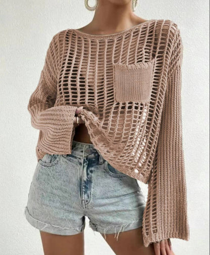 Serenity Collective - Hollow Out Knit Drop Sleeve Sweater