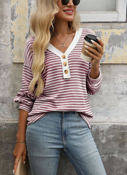 Hope &amp; Sunshine - Color Block Button V-Neck T-Shirt