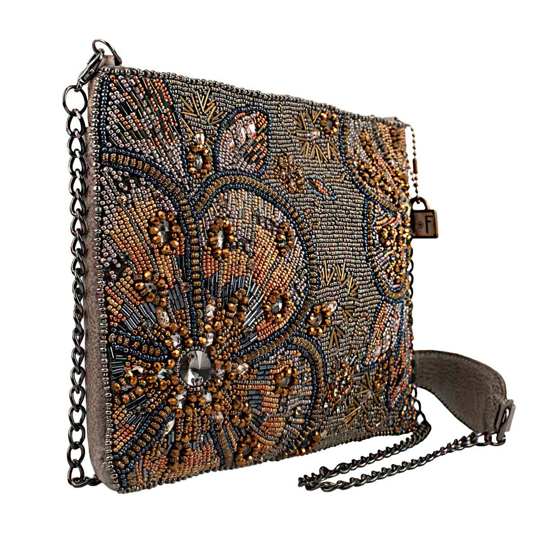Mary Frances Accessories - Bling It On Pewter And Gold Large Floral Beaded Crossbody