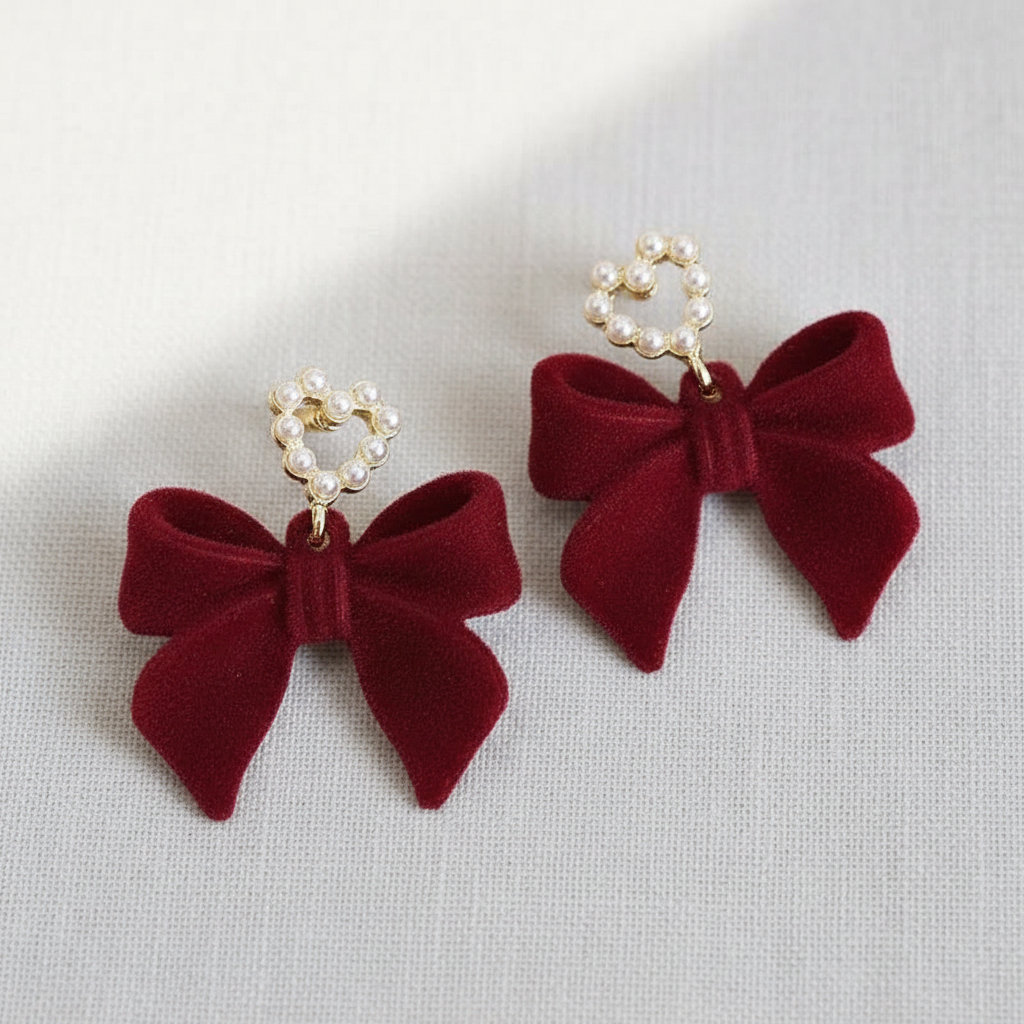 camilla dovey - Red Velvet Bow Heart Earrings
