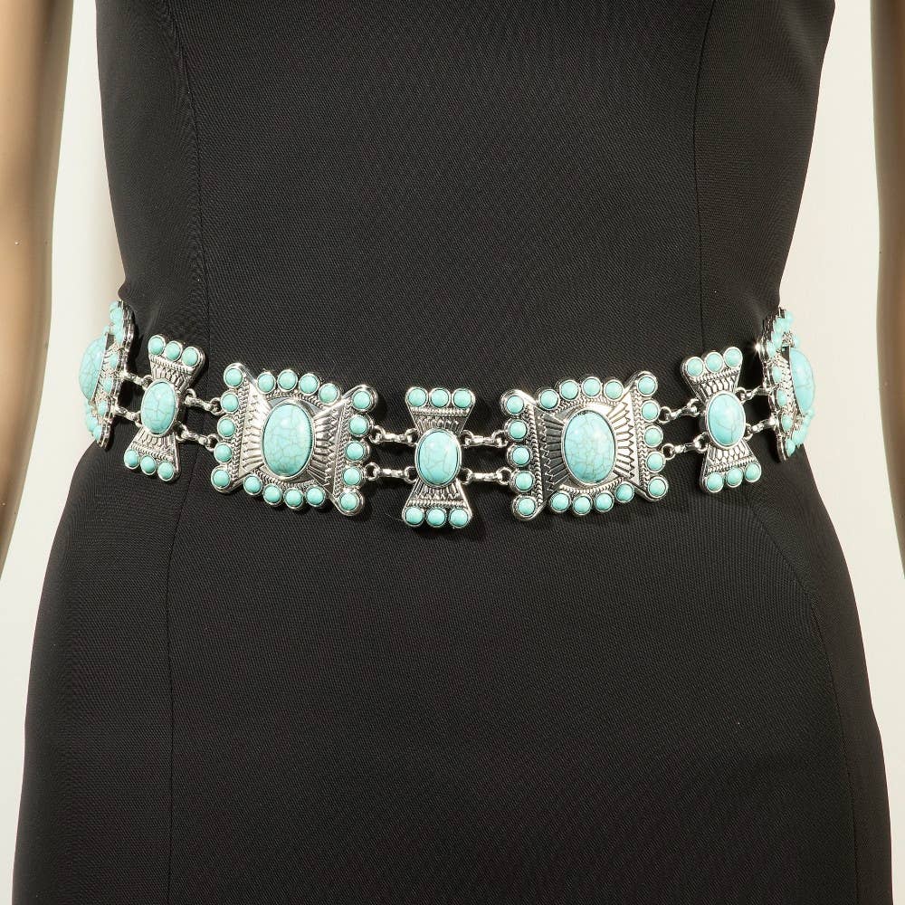 Collections by Fame Accessories - Turquoise Stone Western Concho Chain Belt