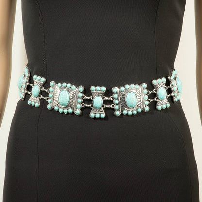 Collections by Fame Accessories - Turquoise Stone Western Concho Chain Belt