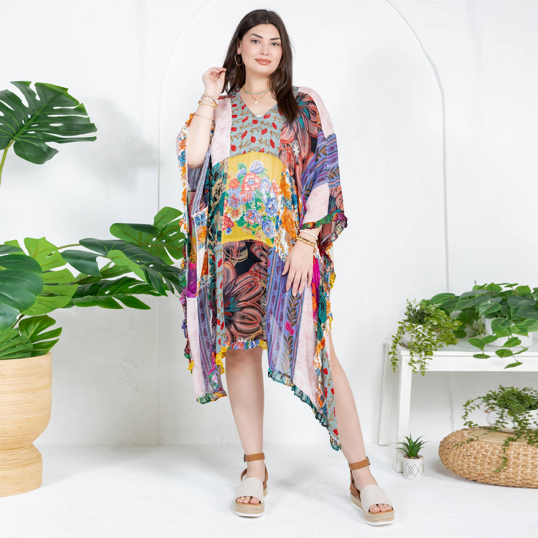  Natural Bohemian: Embroidered Color block Shrug