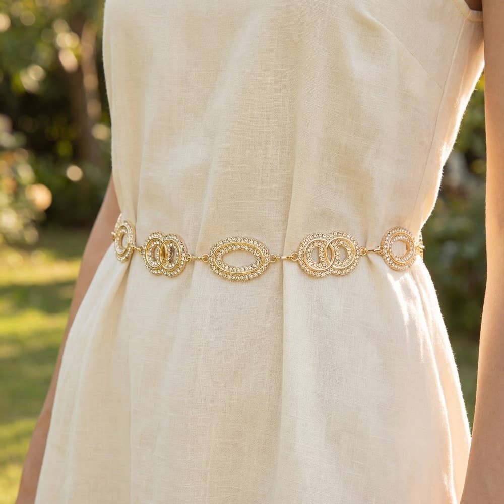 Collections by Fame Accessories - Pave Crystal Oval Link Chain Belt
