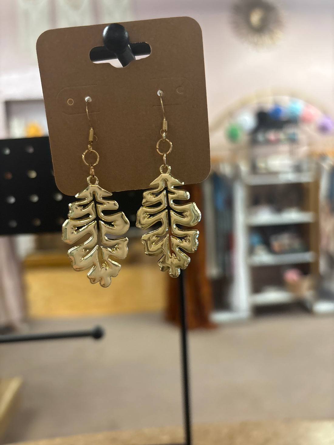 OhHeyBec--Gold leaf dangle earrings