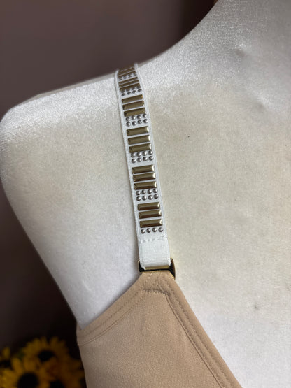 Strap-it’s- Nude plunge with gold and silver accents