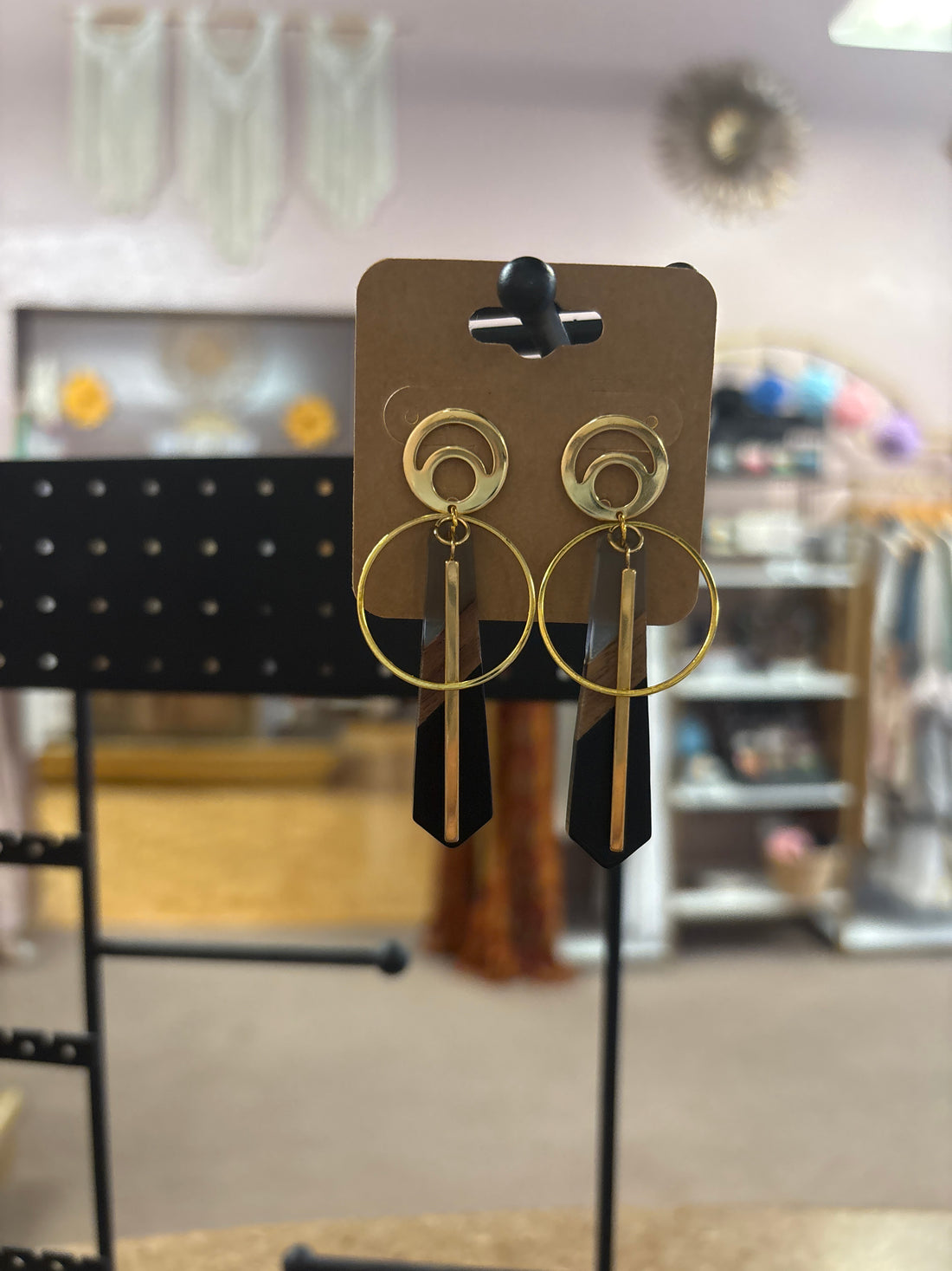 OhHeyBec--Gold circle &amp; hardware dangle earrings