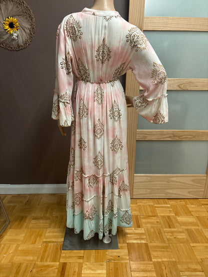 Indian Tropical Fashions-Pink Kaftan with long sleeve