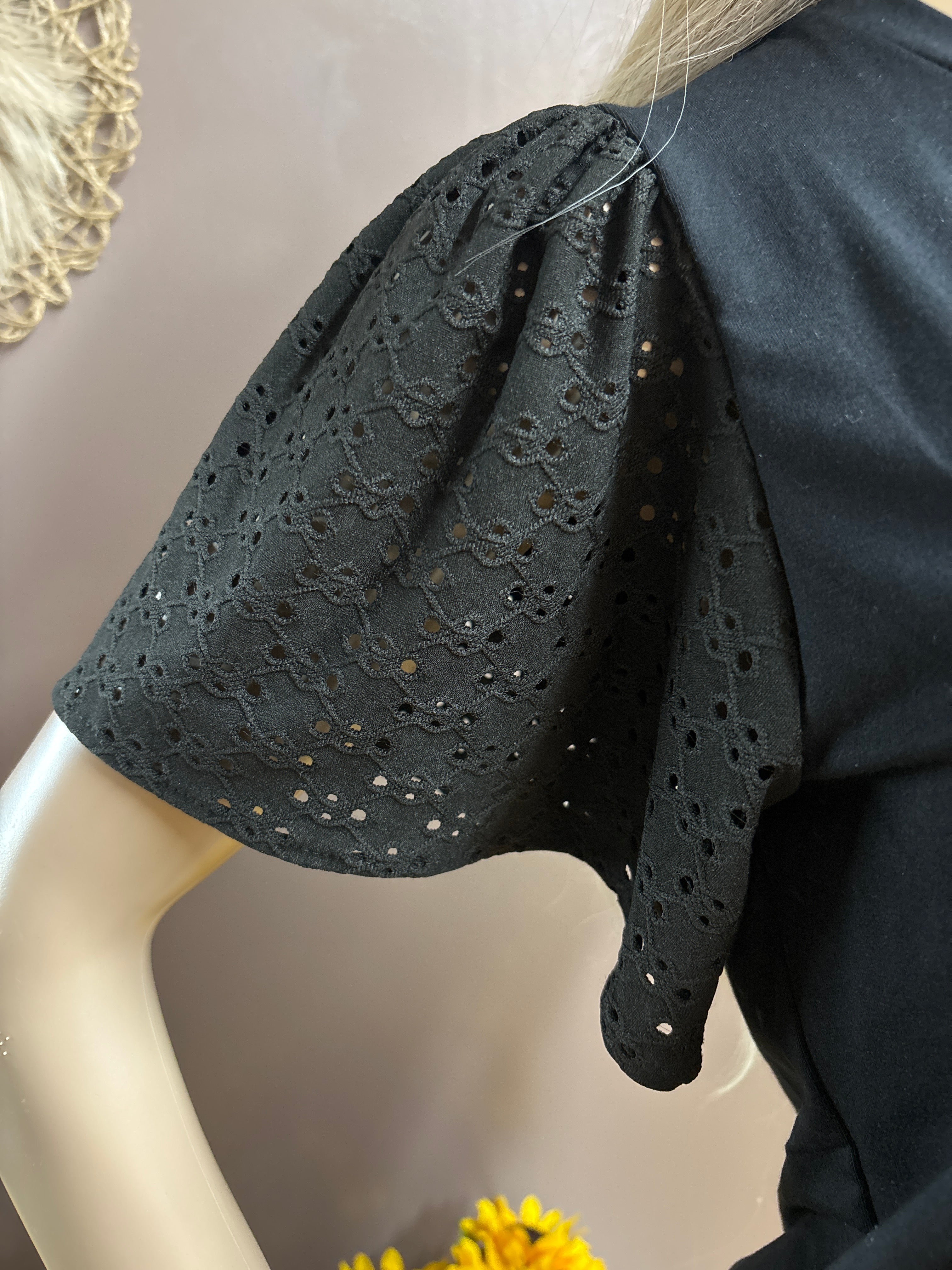 Brooklyn Isles- black eyelet short sleeve blouse