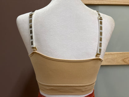 Strap-it’s- Nude plunge with gold and silver accents