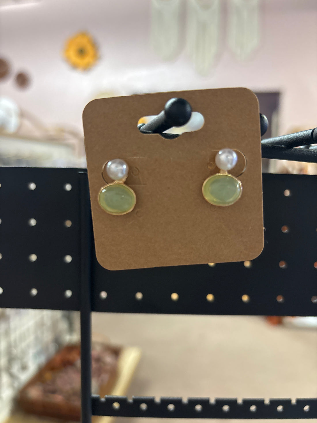 OhHeyBec--Clip on pearl and green stud earrings