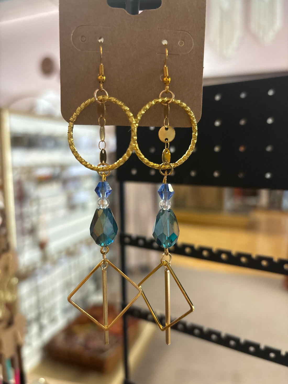 OhHeyBec-Circle &amp; diamond gold dangle earrings