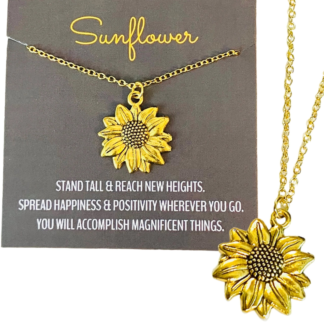 Broken Record Gold Sunflower Pendant Charm Necklace