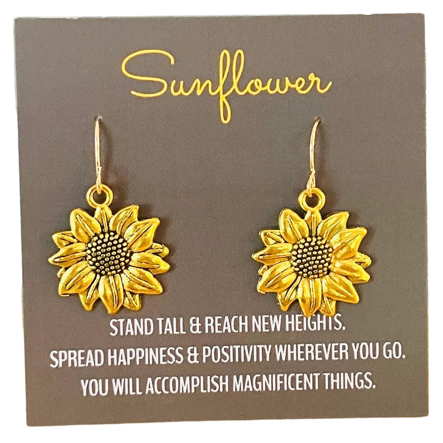 Broken Record Gold Sunflower Dangle Fishhook Earrings