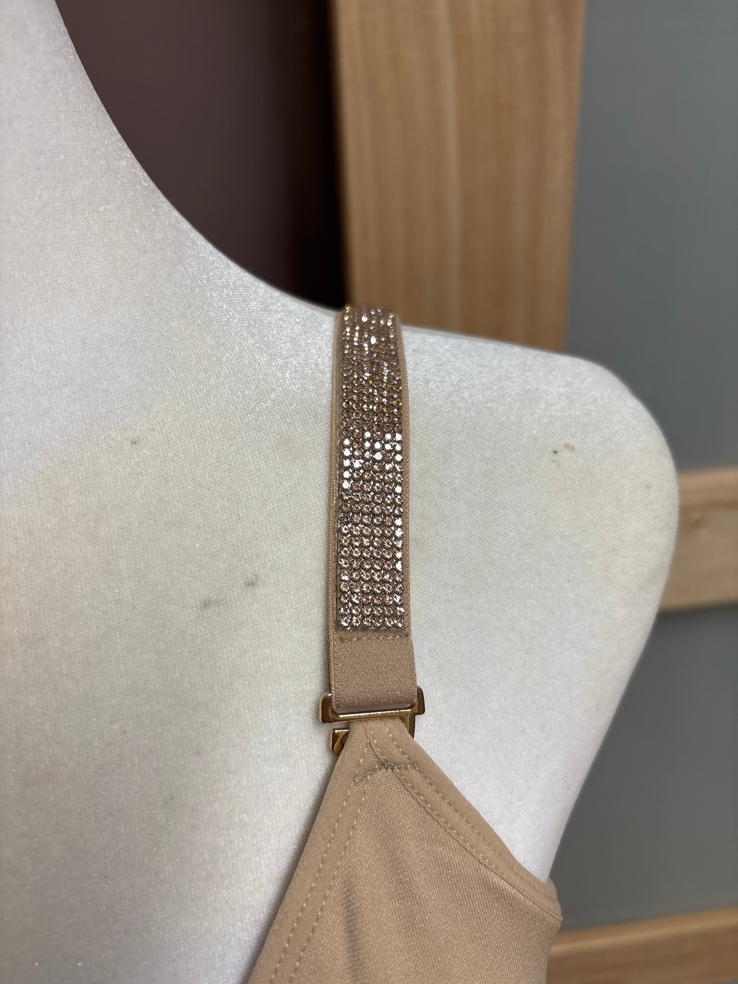 Strap-it’s- Nude plunge bra with rose gold rhinestones
