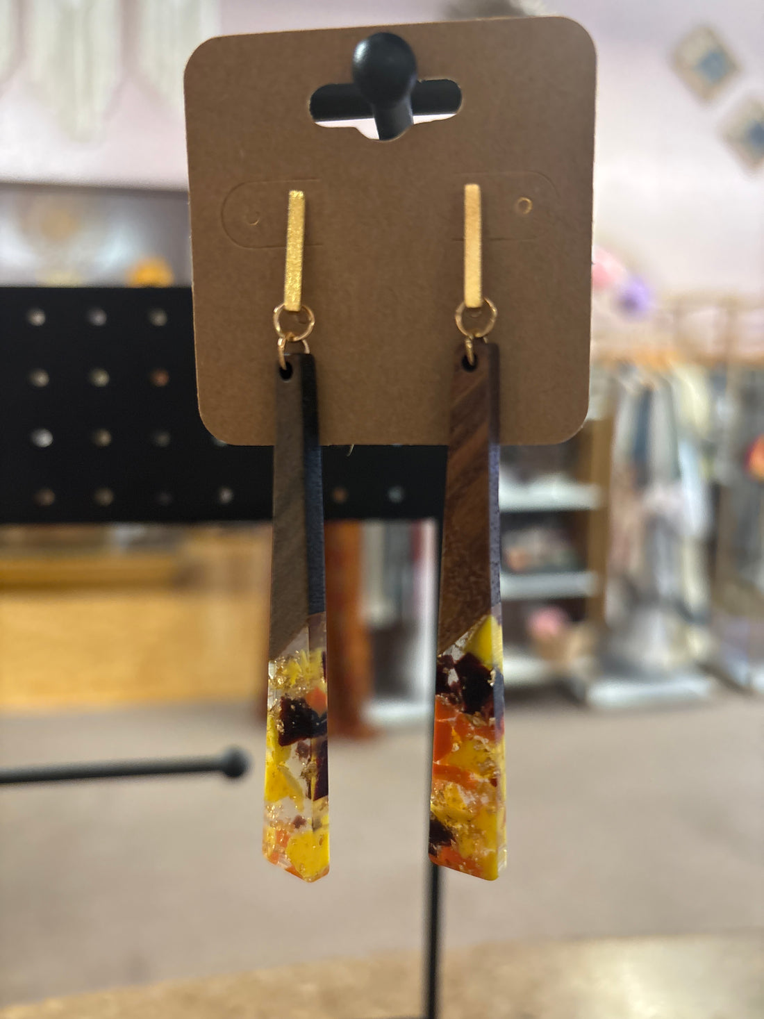 OhHeyBec--Large wood and resing dangle earrings
