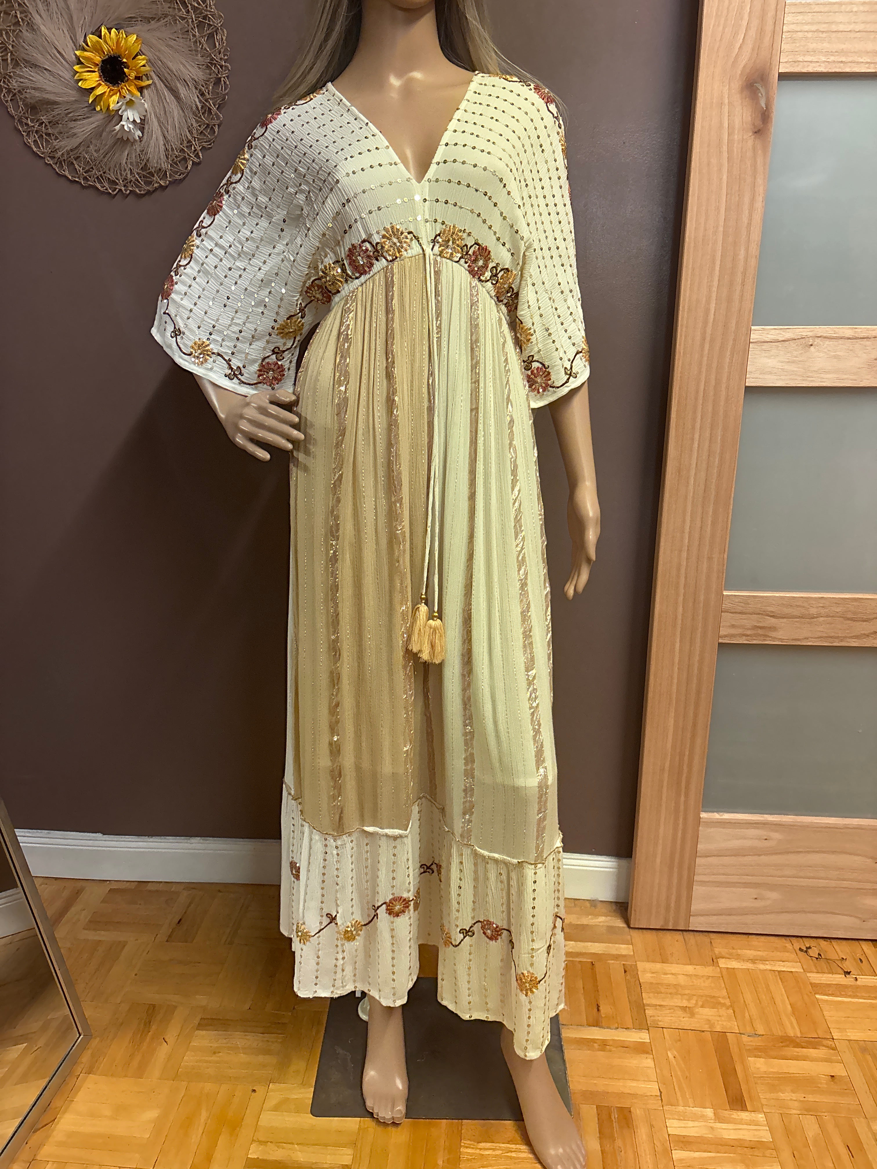 Indian Tropical Fashion-Sequin and embroidery kaftan dress