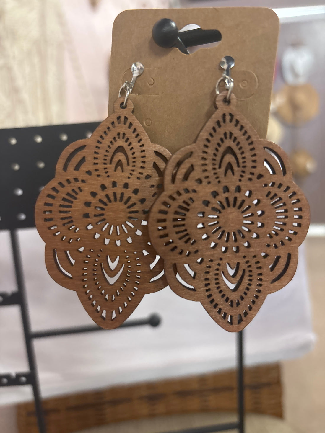 OhHeyBec--Clip on dangle wooden earrings