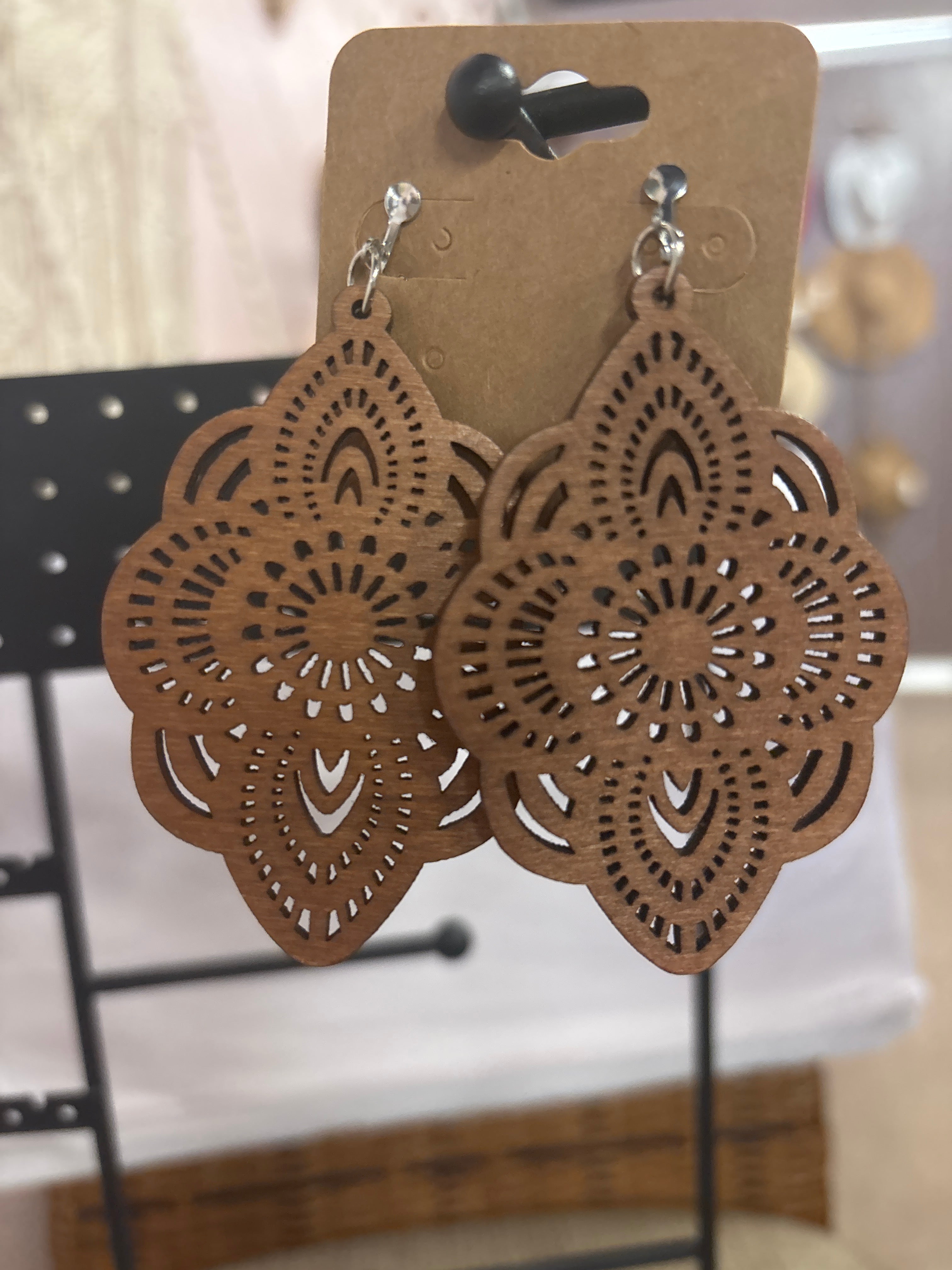 OhHeyBec--Clip on dangle wooden earrings