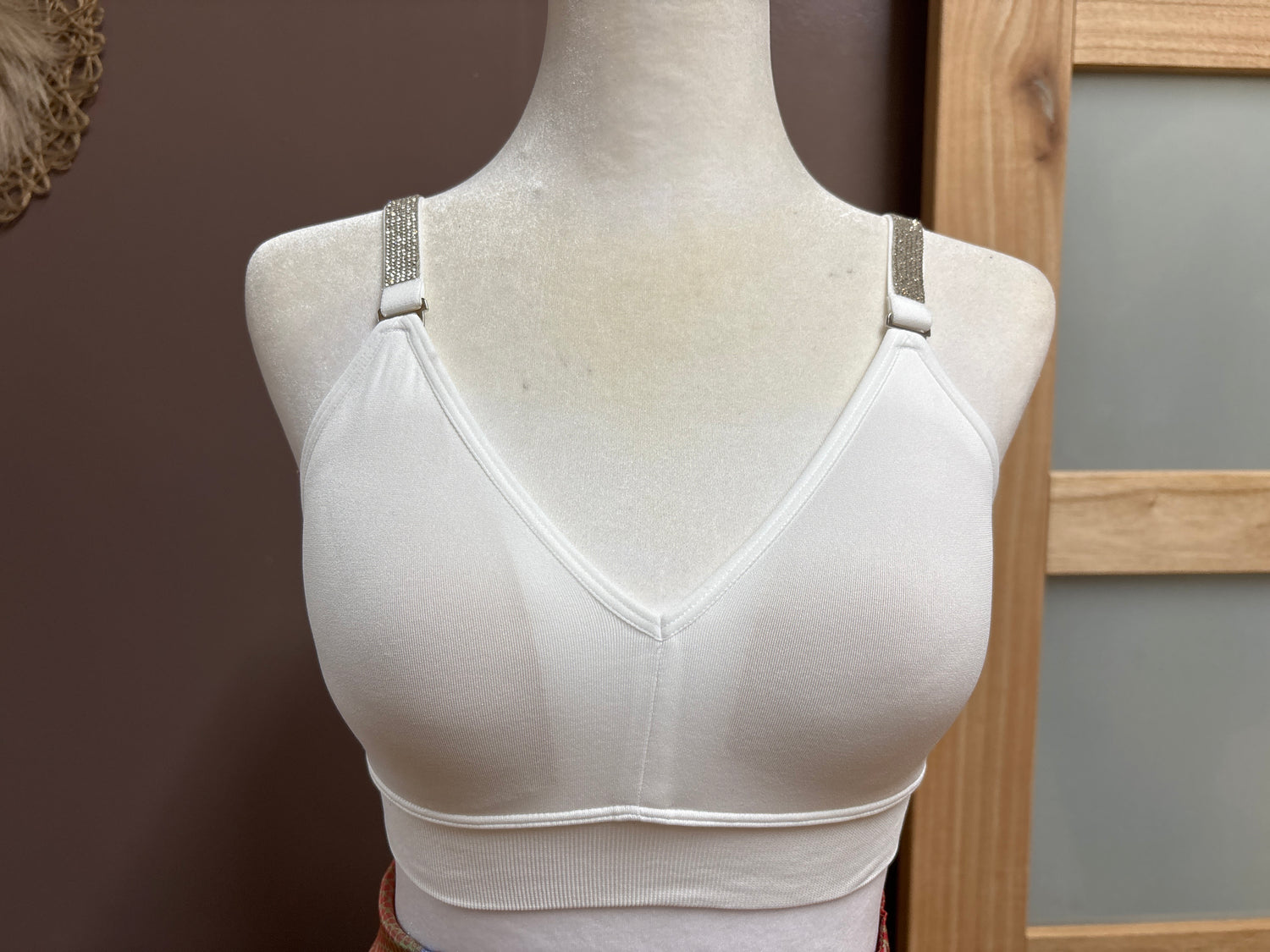 Strap-it’s- White plunge bra with silver rhinestones