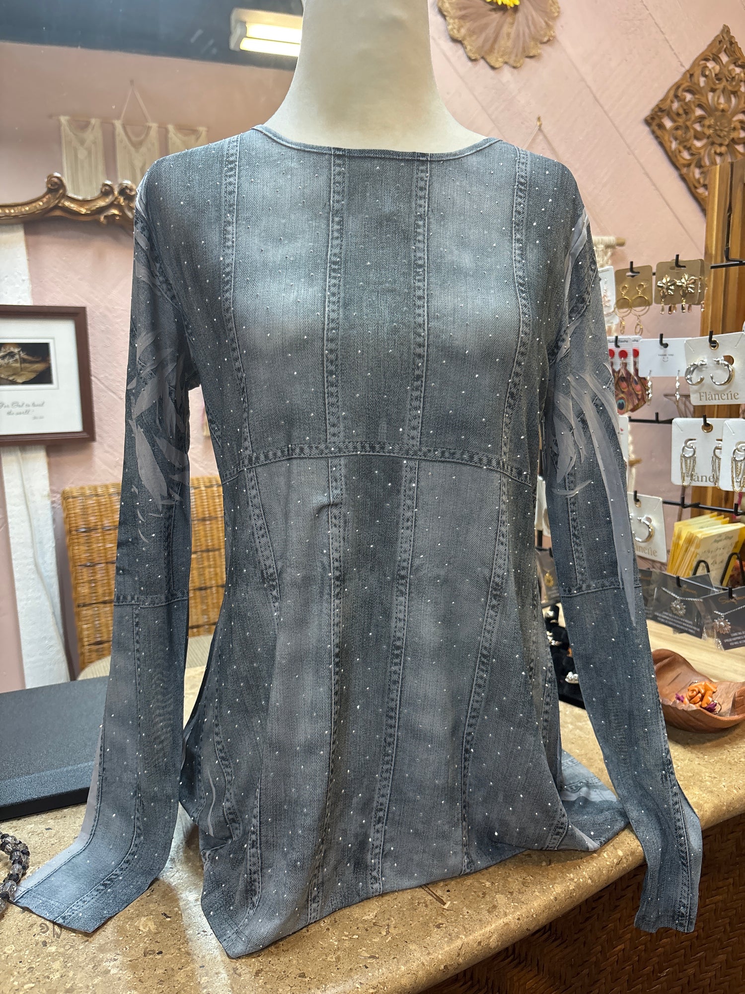 Origami- Mesh long sleeve top