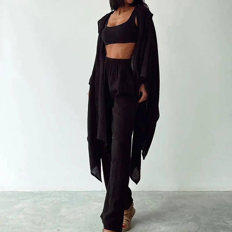Hiddenbrand Bohemian Top and Pants Two Piece Set Black