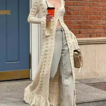 Bell Sleeves Crochet Maxi Cardigan