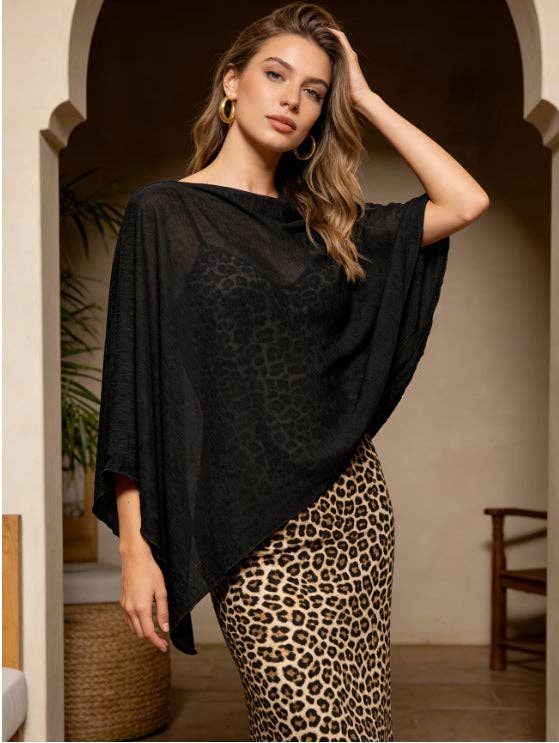 Suhkasana - Sheer Chiffon Poncho Top Batwing Resort Cover Up