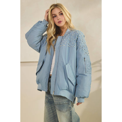 Veveret - Rhinestone Oversize Bomber Jacket