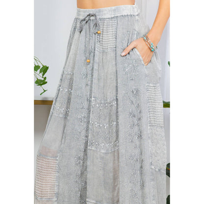 Young Threads - Gypsy Rhapsody: Textured Tiered Skirt With Aari Embroidery