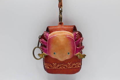 Sunflower Handmade leather inc - Handmade leather coin purse wallet Axolotl