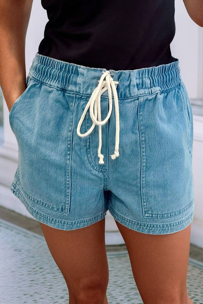 Little Daisy Closet -  LDC Contrast Drawstring Elastic Waist Denim Shorts