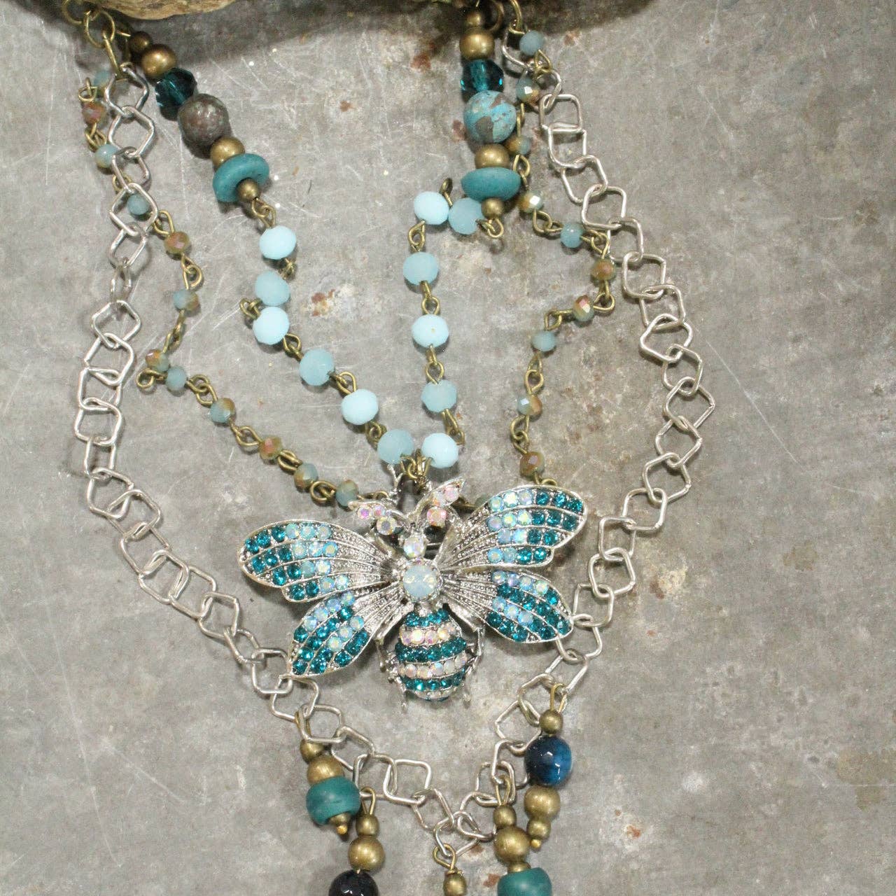The Primitive Peddler, Inc. - Bumble Bee Bling Teal Layered Necklace