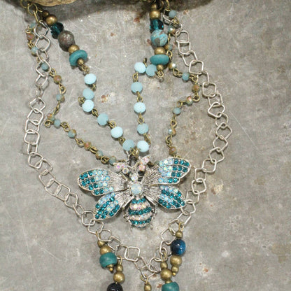 The Primitive Peddler, Inc. - Bumble Bee Bling Teal Layered Necklace