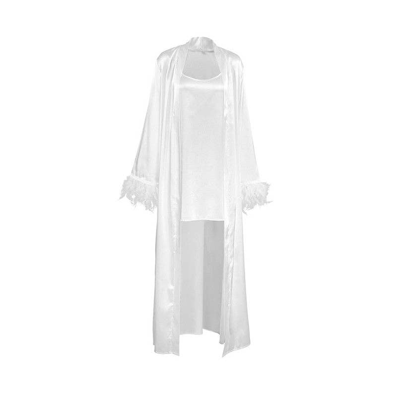  2-Piece Spaghetti Strap Mini Dress &amp; Feather Sleeve PJ Set