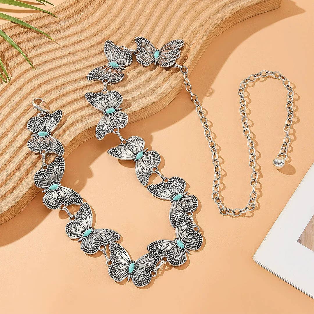 UNISHE - Ethnic Style Butterfly Metal Chain Waist Belt ZK3431