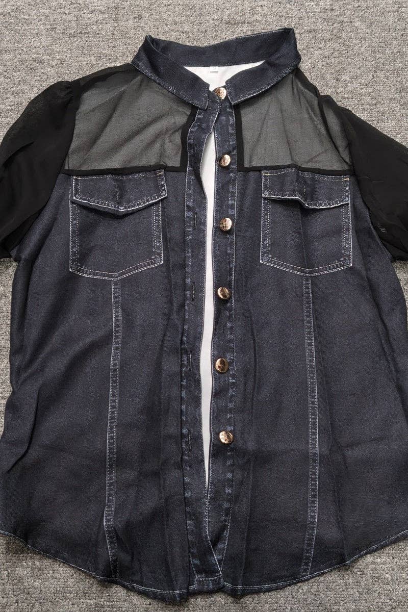Mccolin - Sheer Sleeve Button-Front Shirt
