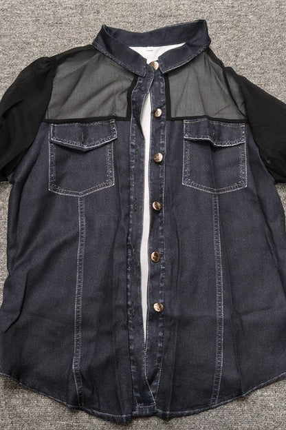 Mccolin - Sheer Sleeve Button-Front Shirt