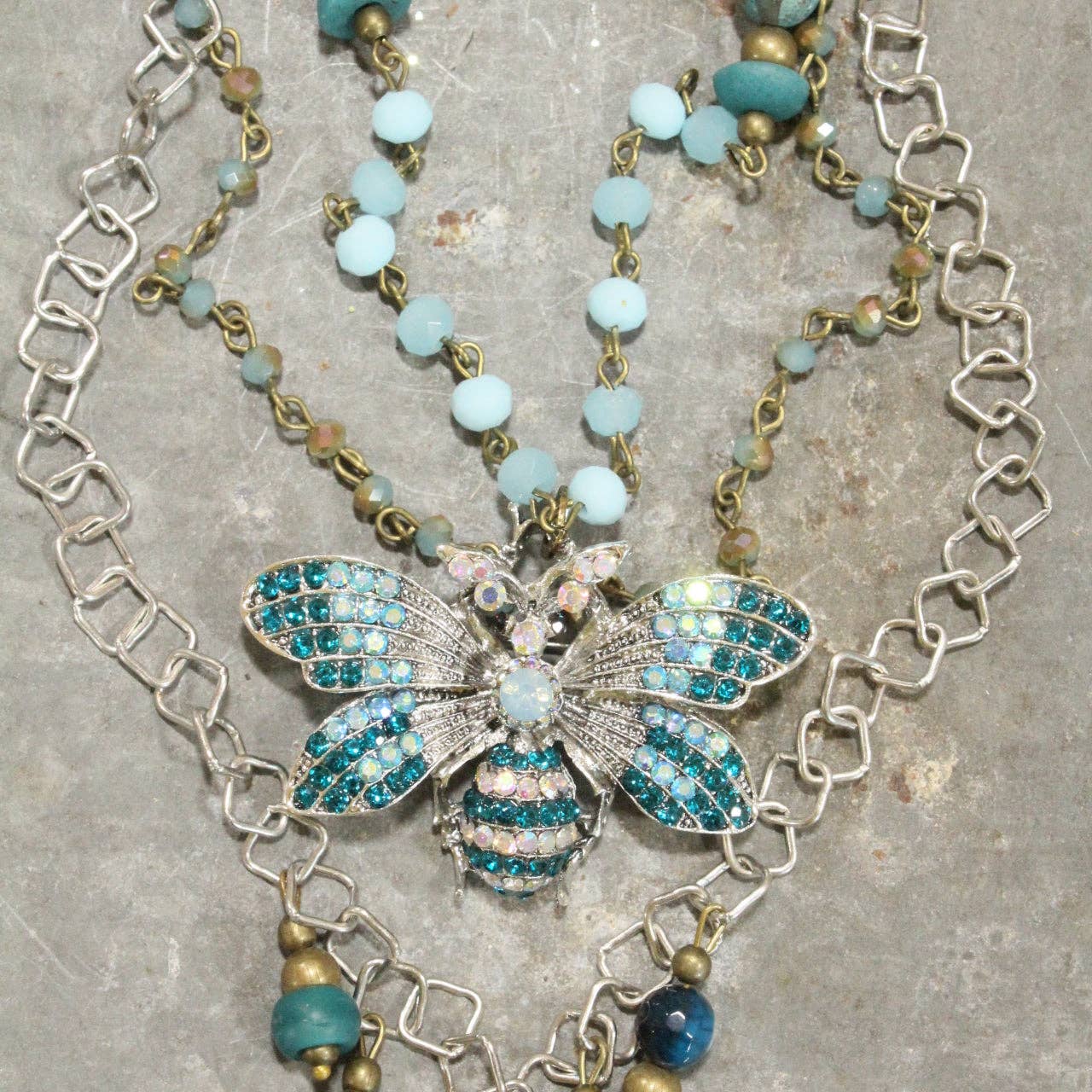 The Primitive Peddler, Inc. - Bumble Bee Bling Teal Layered Necklace