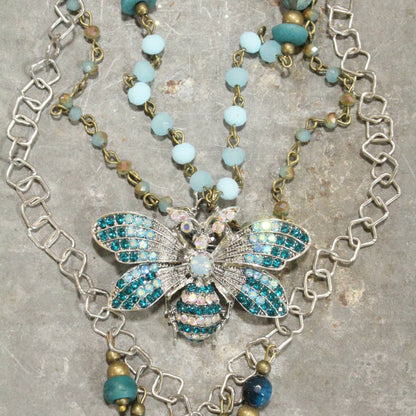 The Primitive Peddler, Inc. - Bumble Bee Bling Teal Layered Necklace