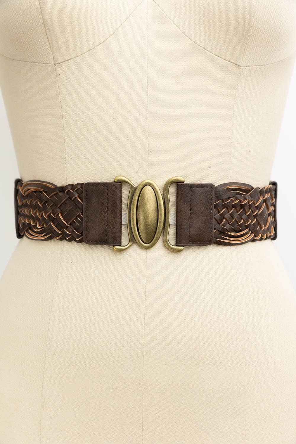 Leto Accessories - Oval Buckle Braided Elastic Belt - Black, Brown &amp; Camel 🤎